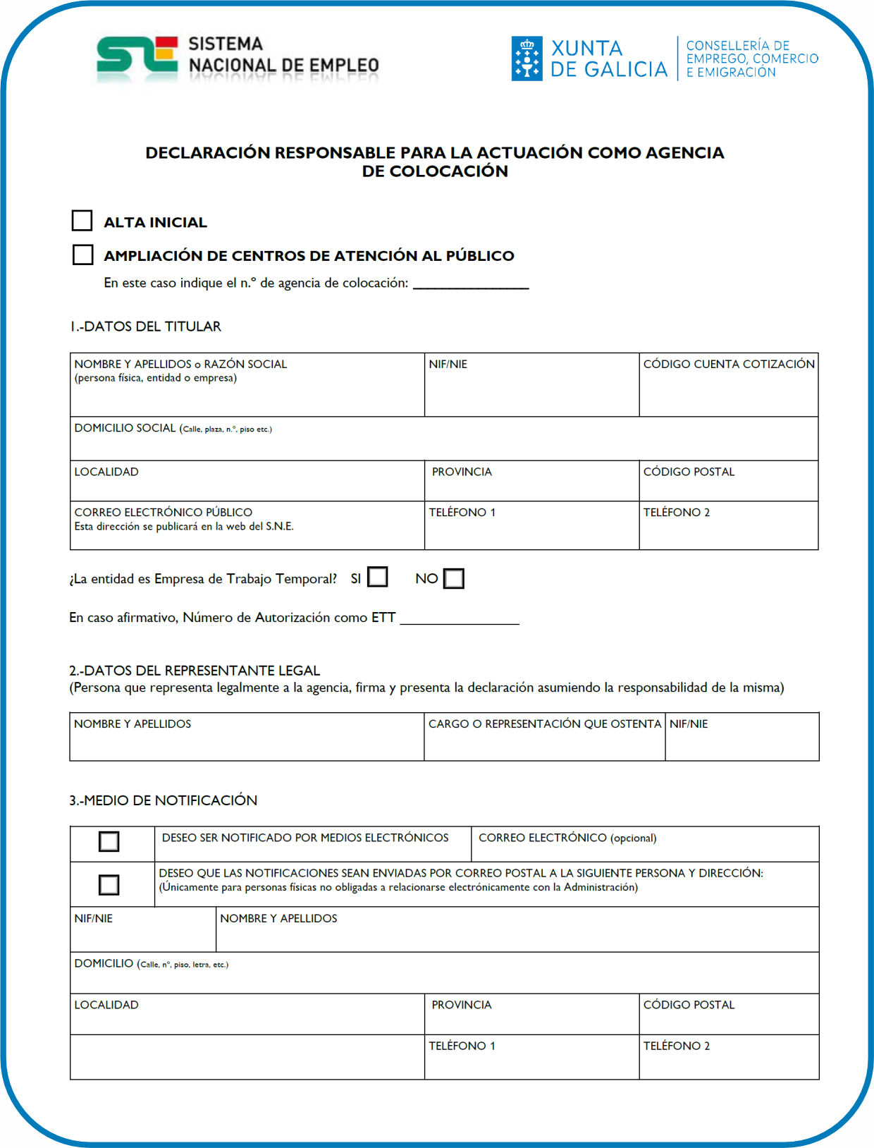 Declaración responsable Agencias de colocación