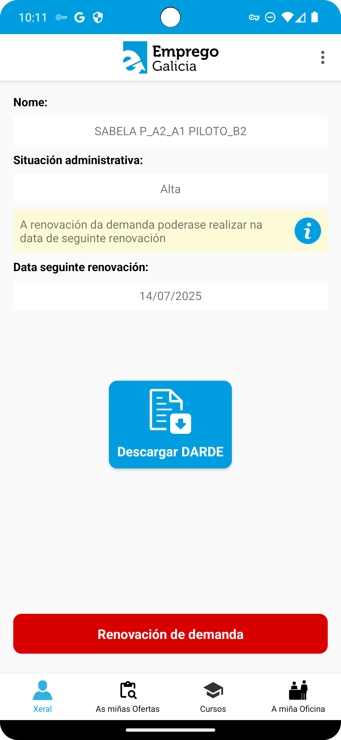 pantalla de información xeral de mobem en android
