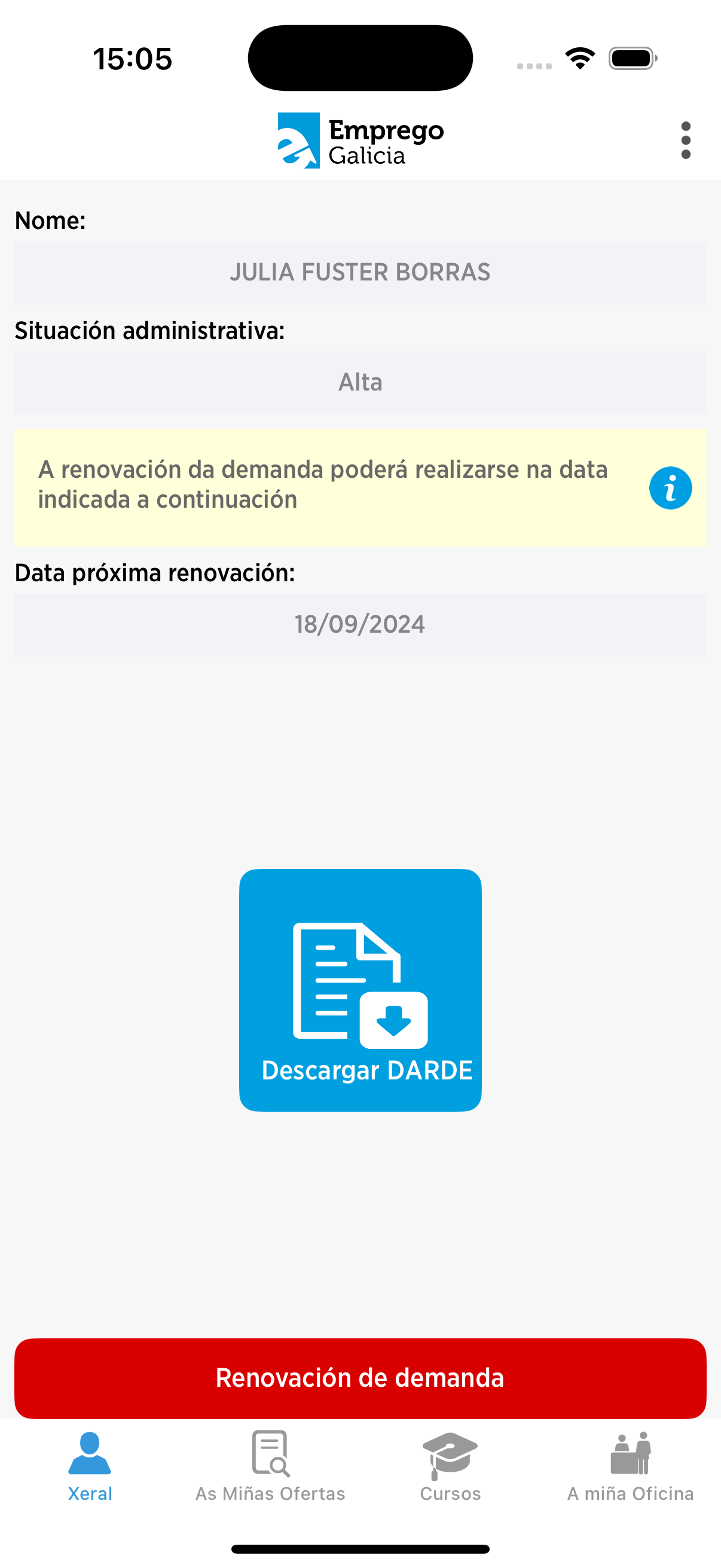 pantalla de información xeral de mobem en Iphone