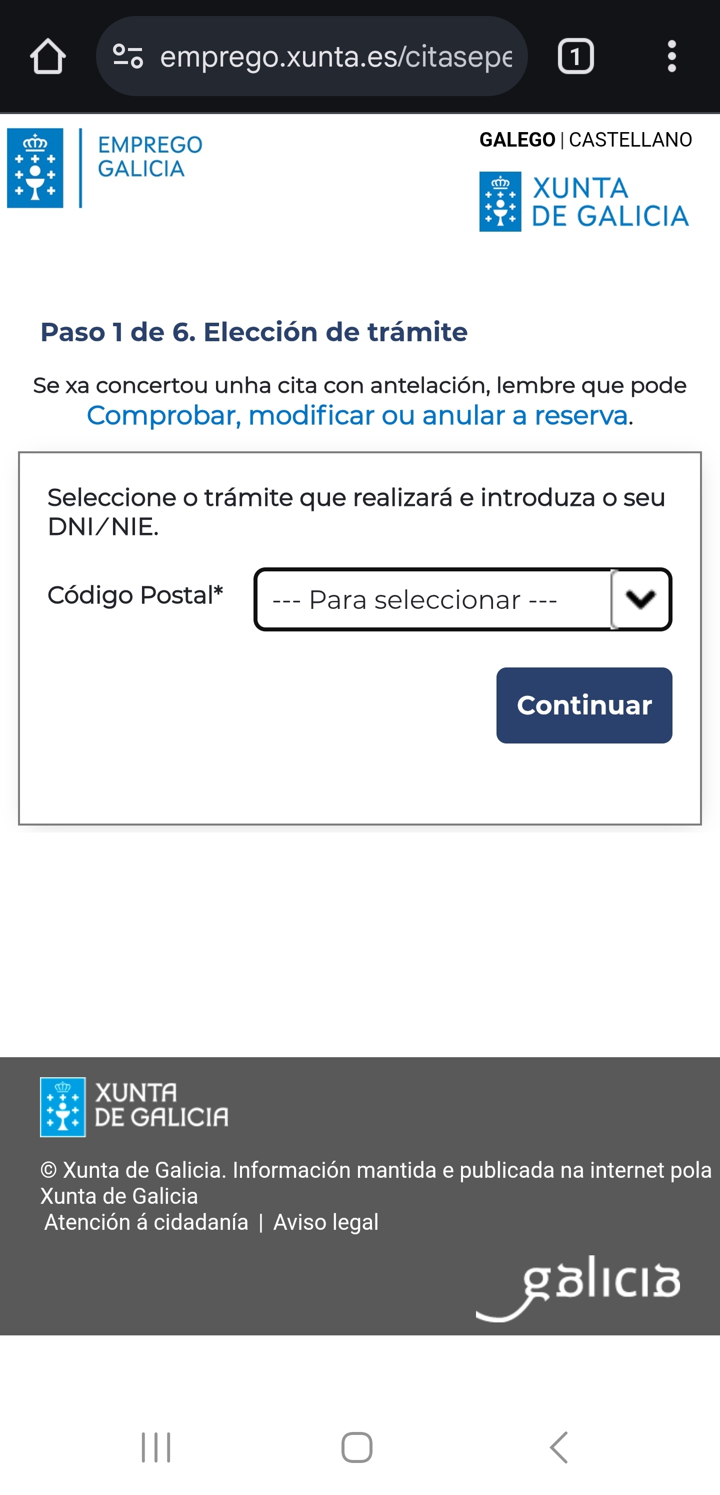 pantalla de cita previa android