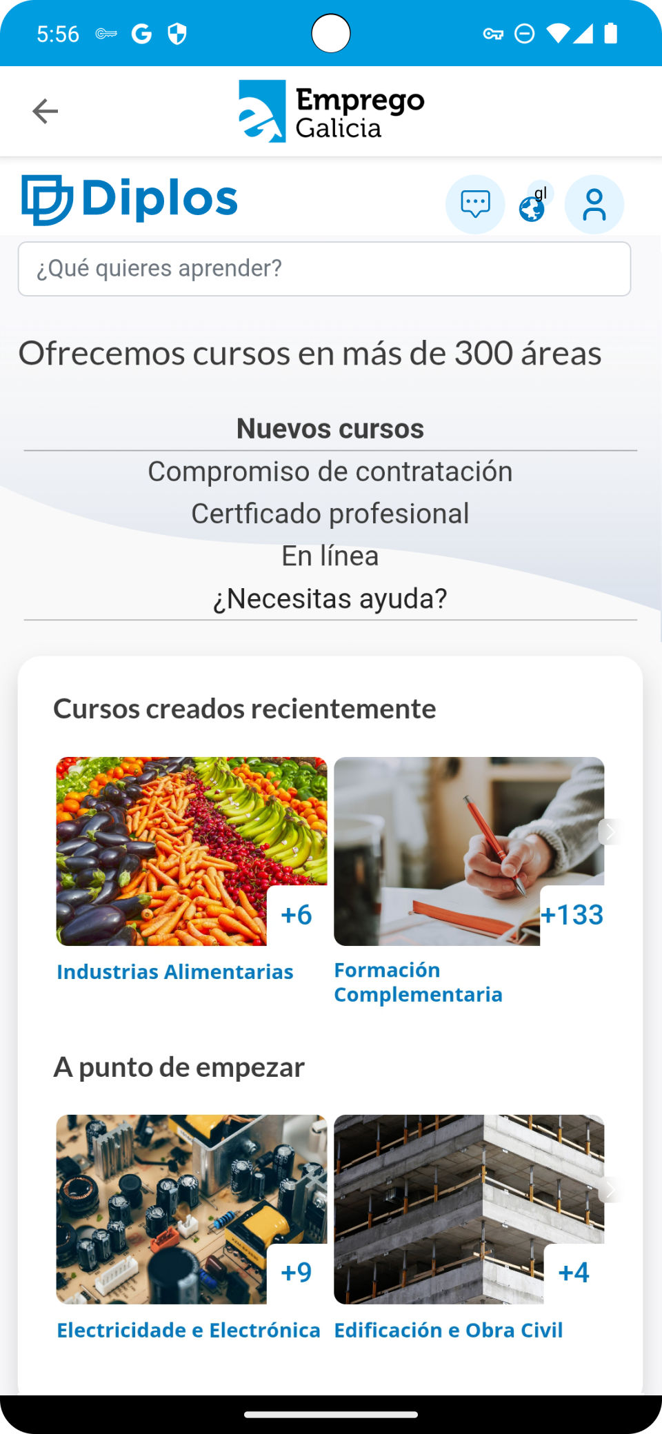 pantalla de aplicación diplos