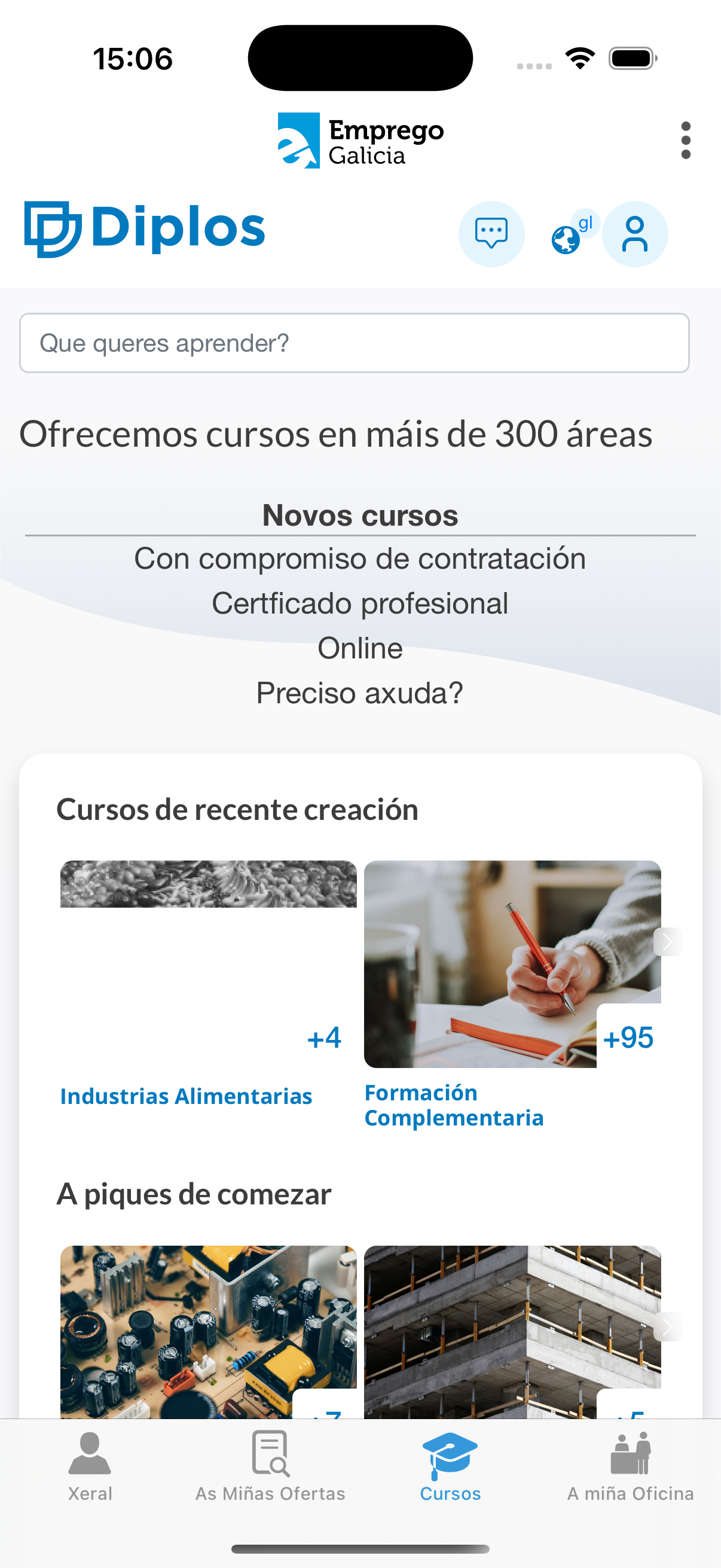 pantalla da aplicación diplos