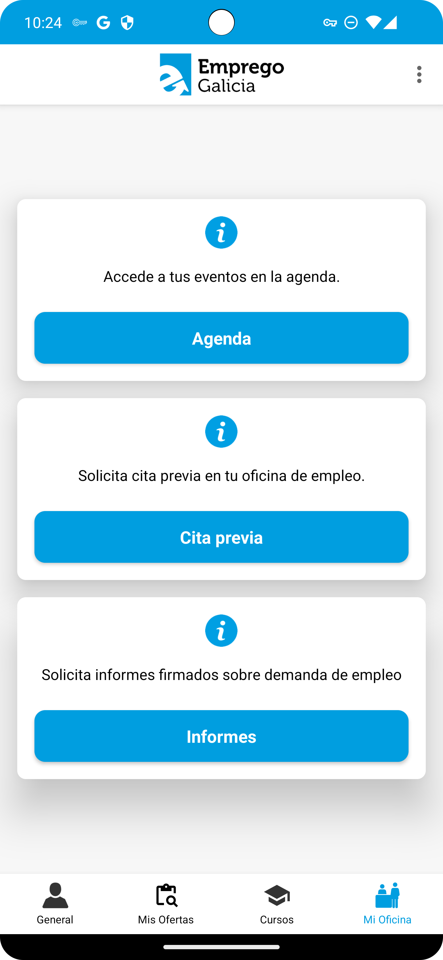 pantalla de a miña oficina de mobem en android