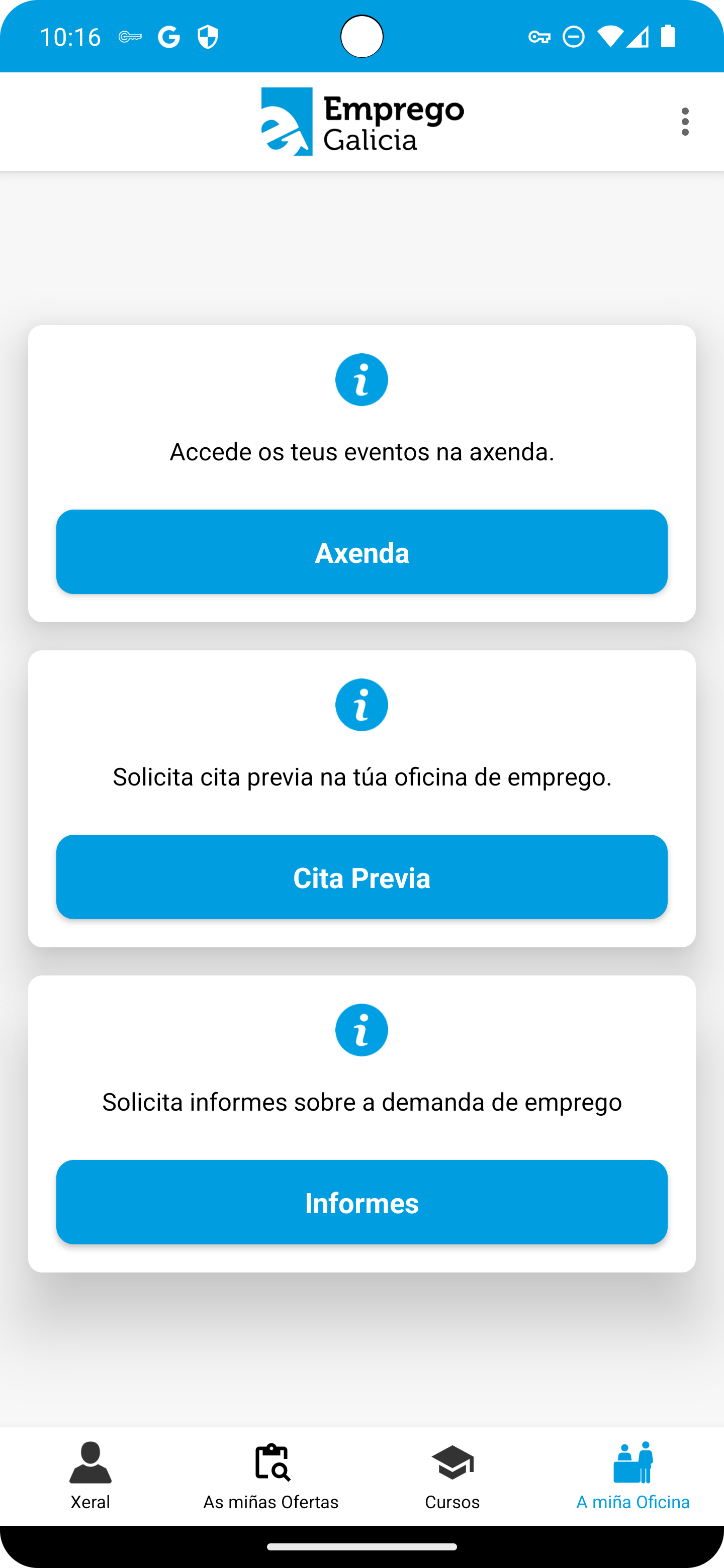pantalla de a miña oficina de mobem en android