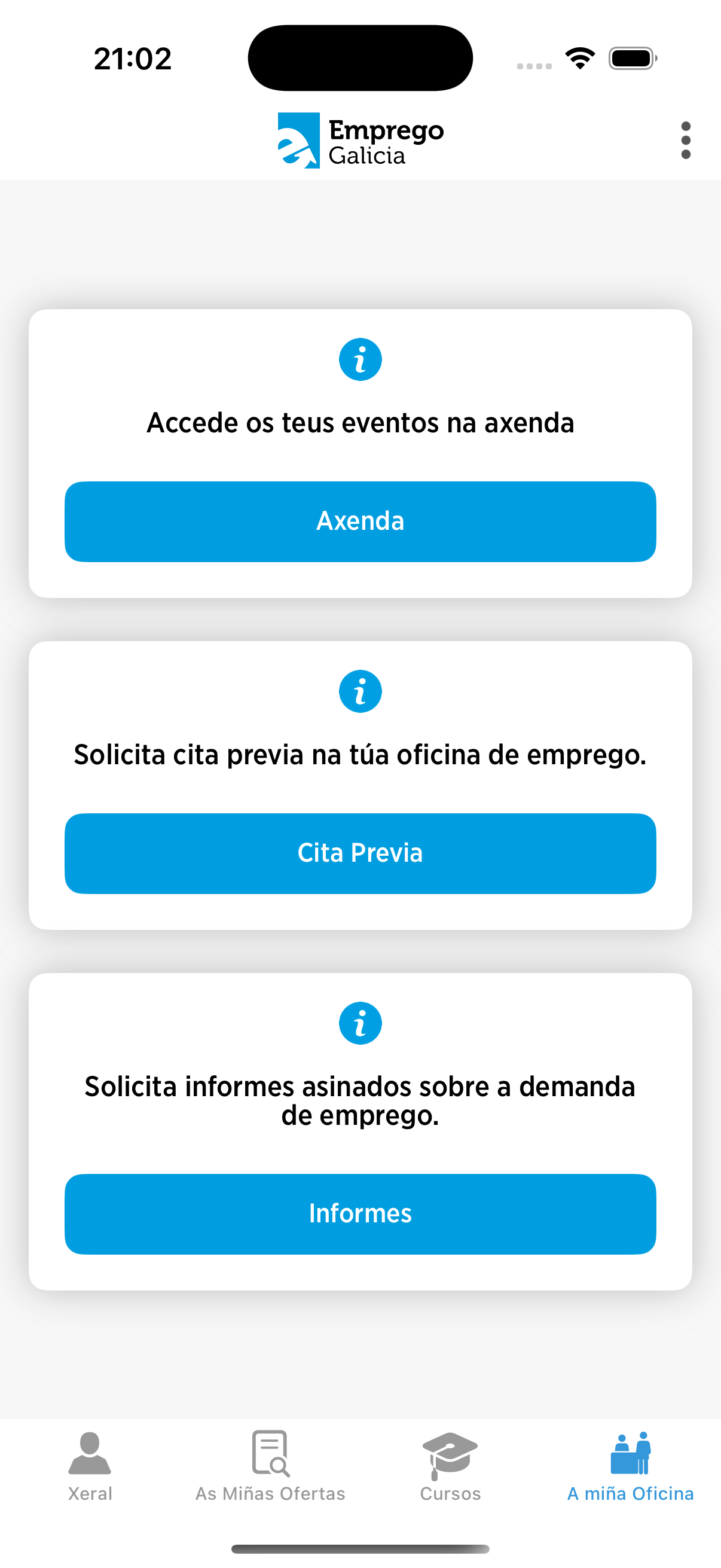 pantalla de a miña oficina de mobem en Iphone