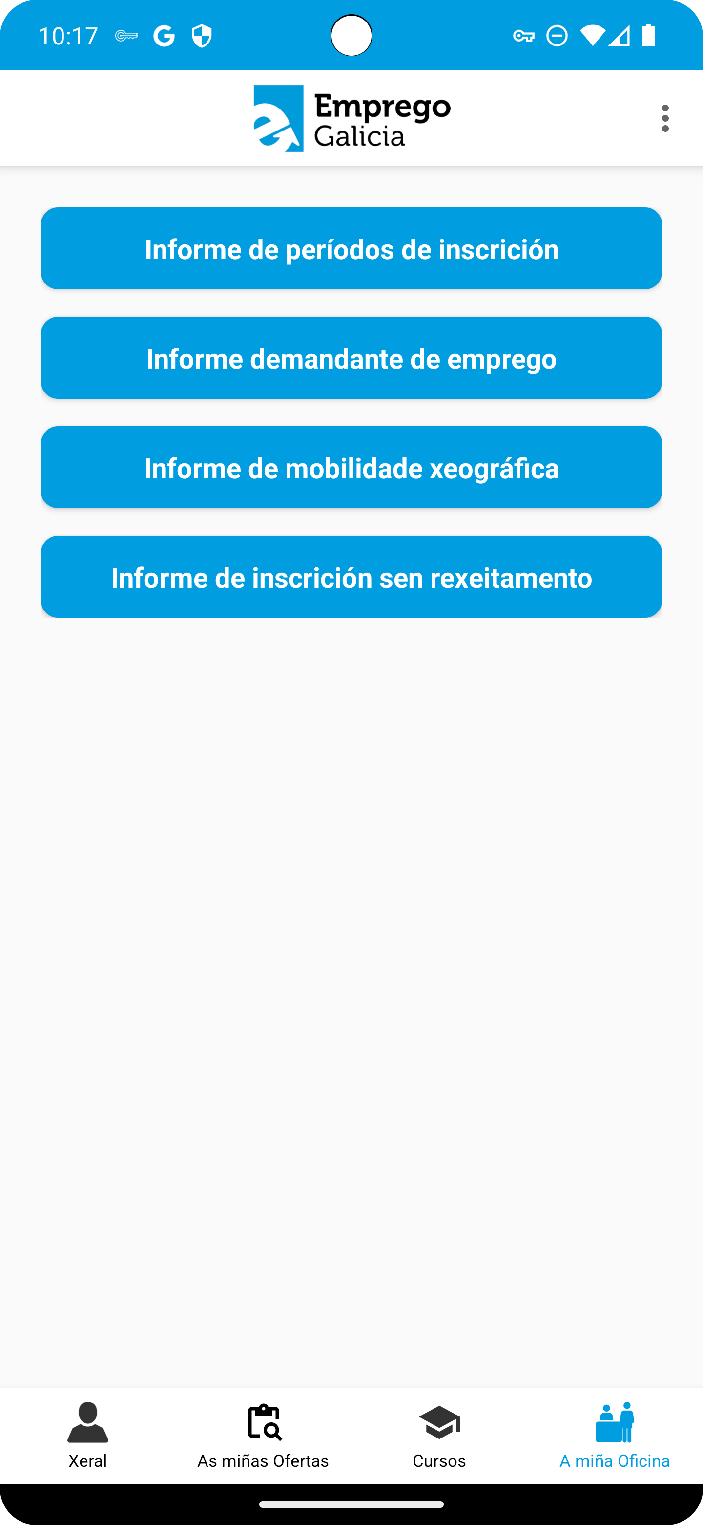 pantalla de informes de mobem en android