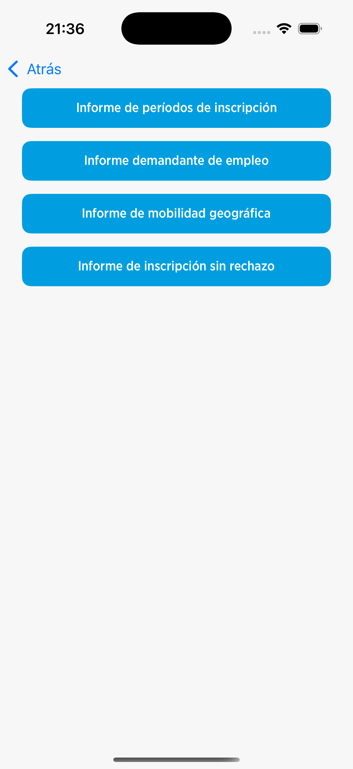pantalla de informes de mobem en Iphone