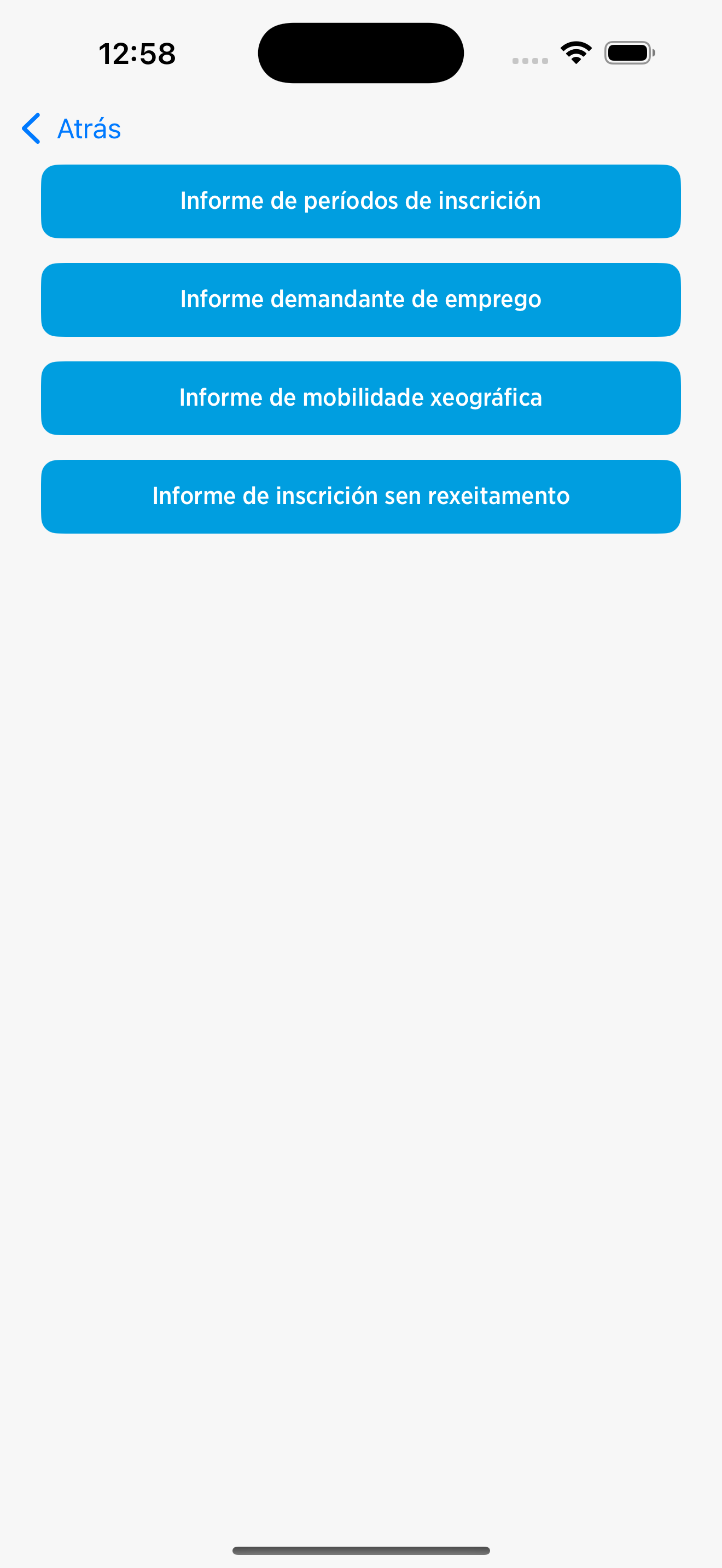 pantalla de informes de mobem en Iphone