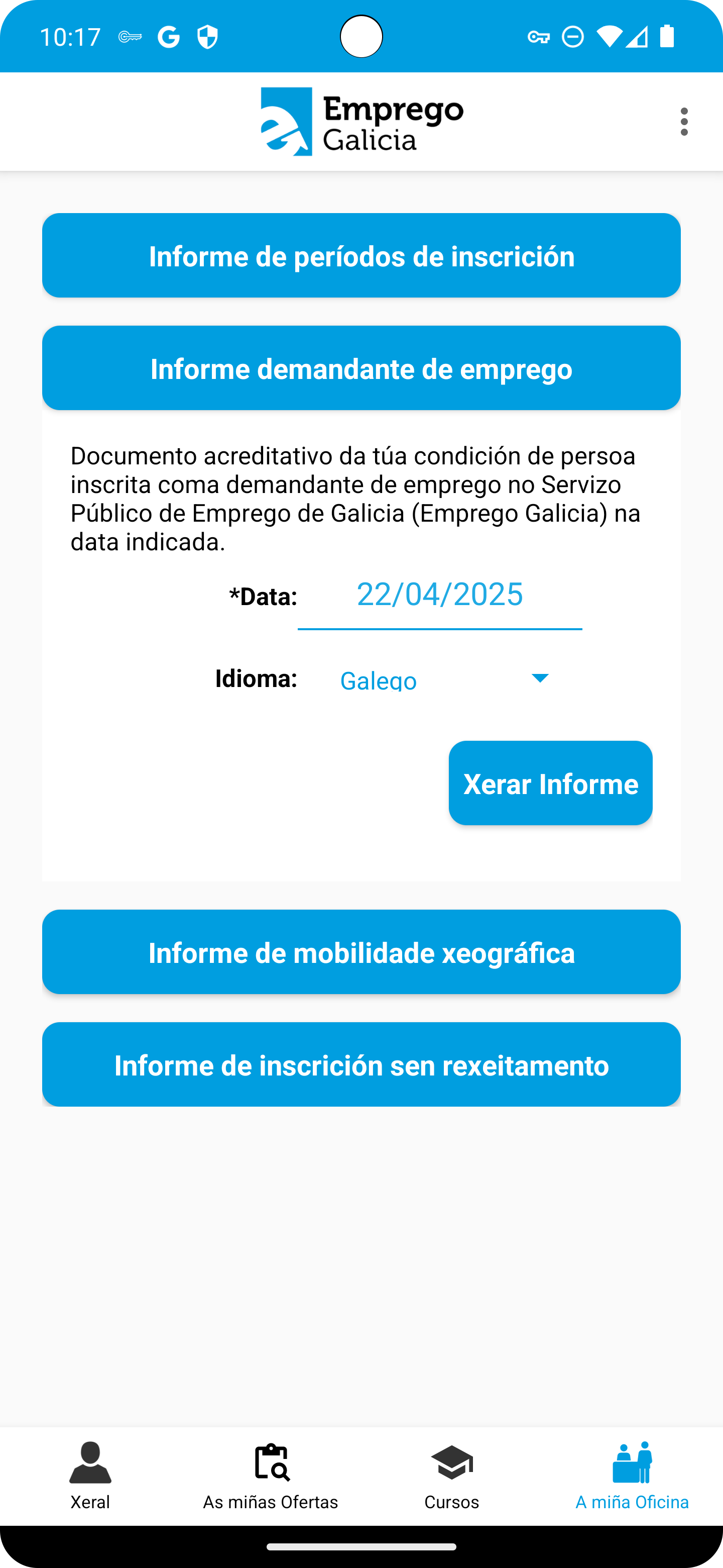 pantalla de informe de demandante de mobem en android
