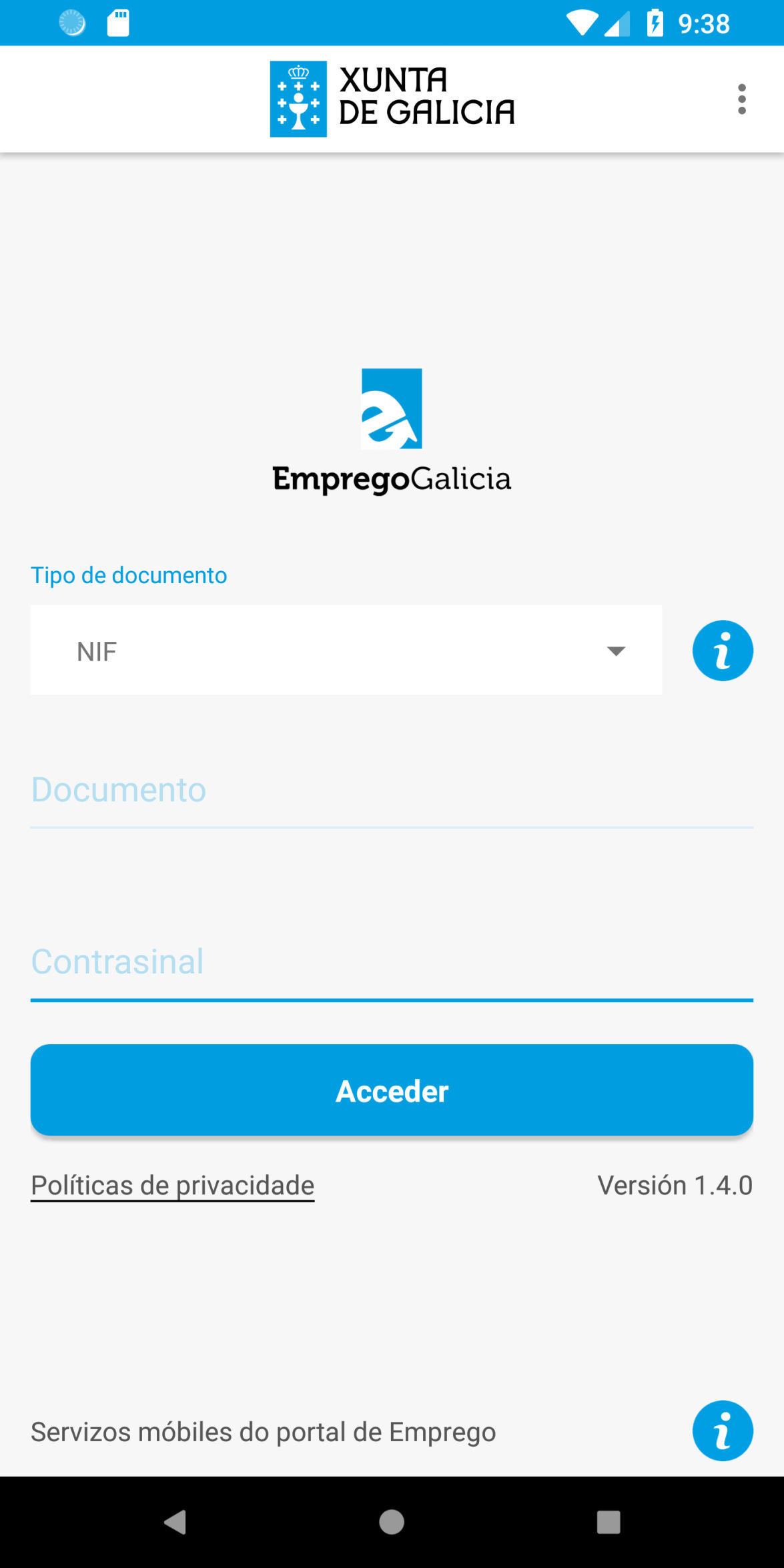 pantalla de inicio de mobem en android
