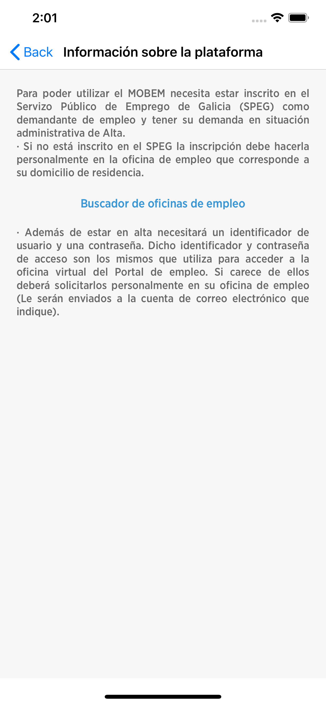 pantalla de información de mobem en Iphone