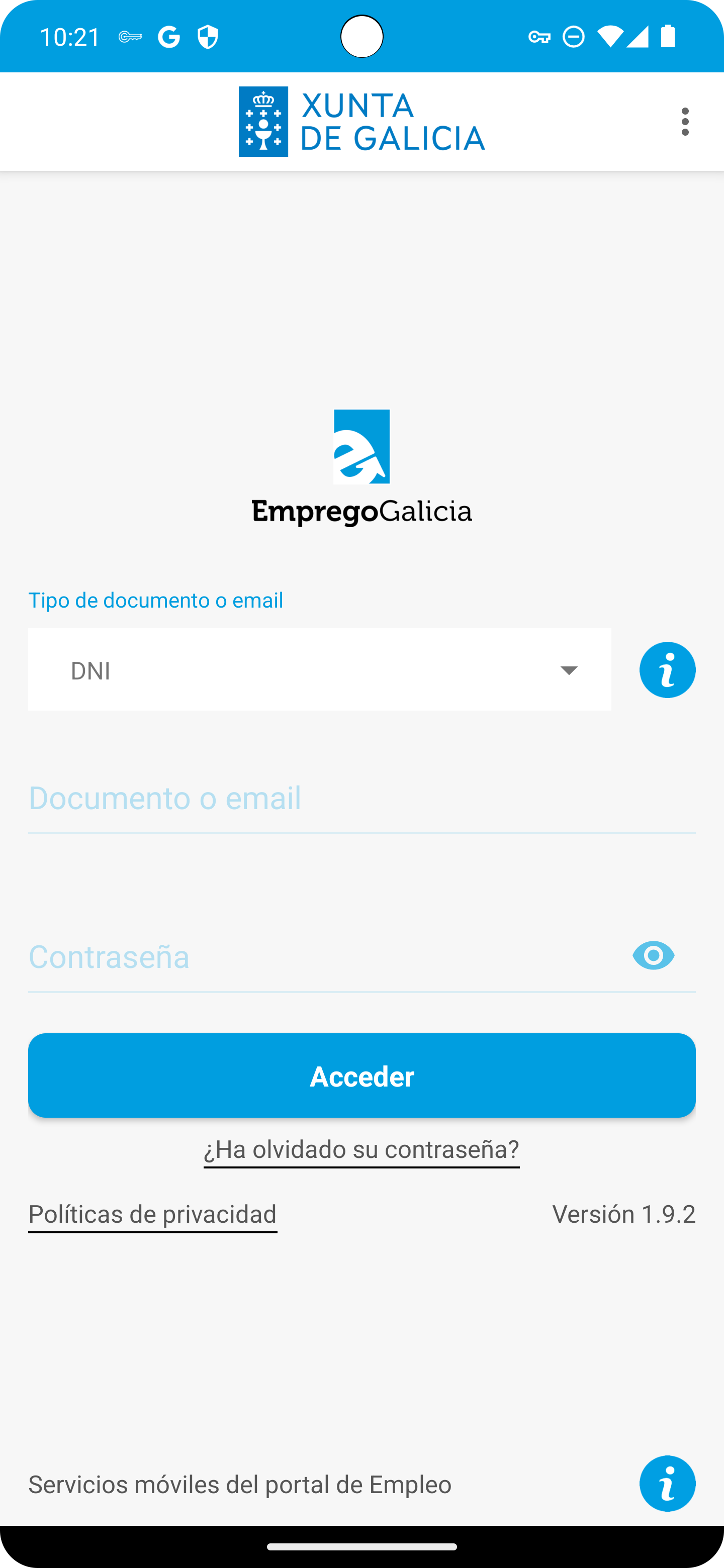 pantalla de inicio de mobem en android