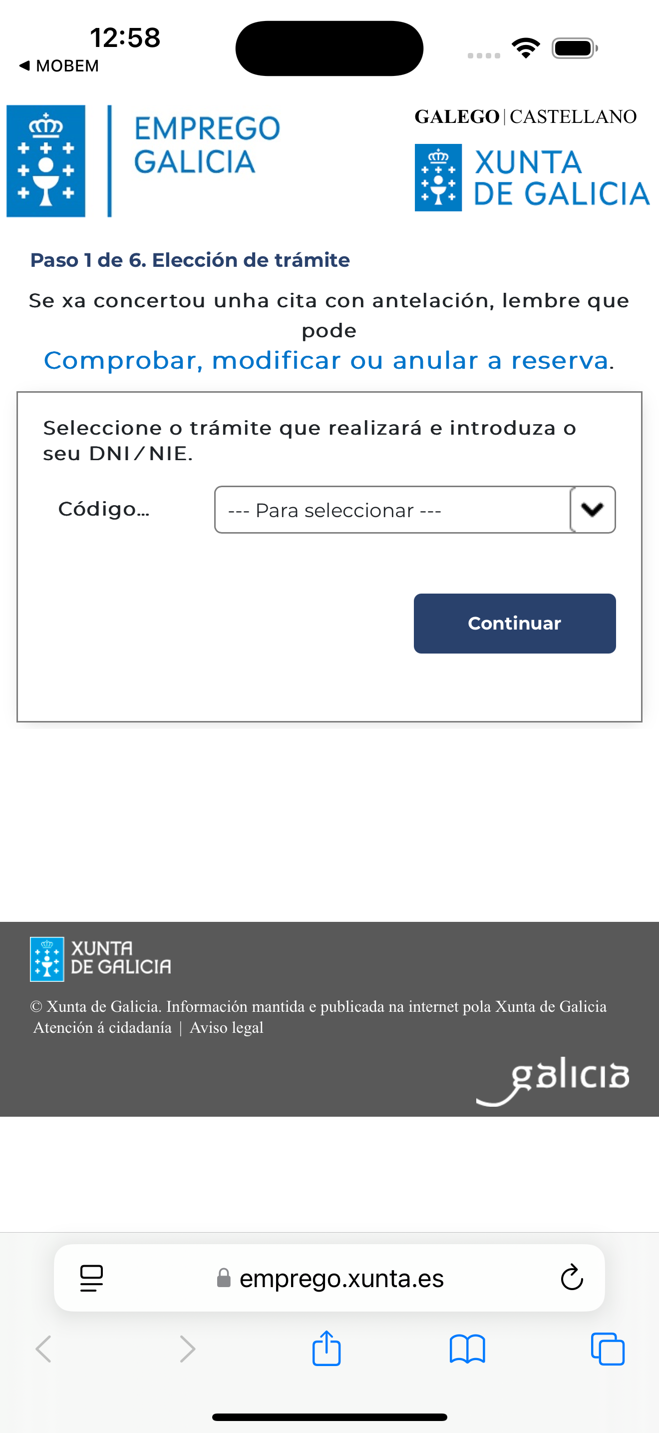 pantalla de cita previa en Iphone