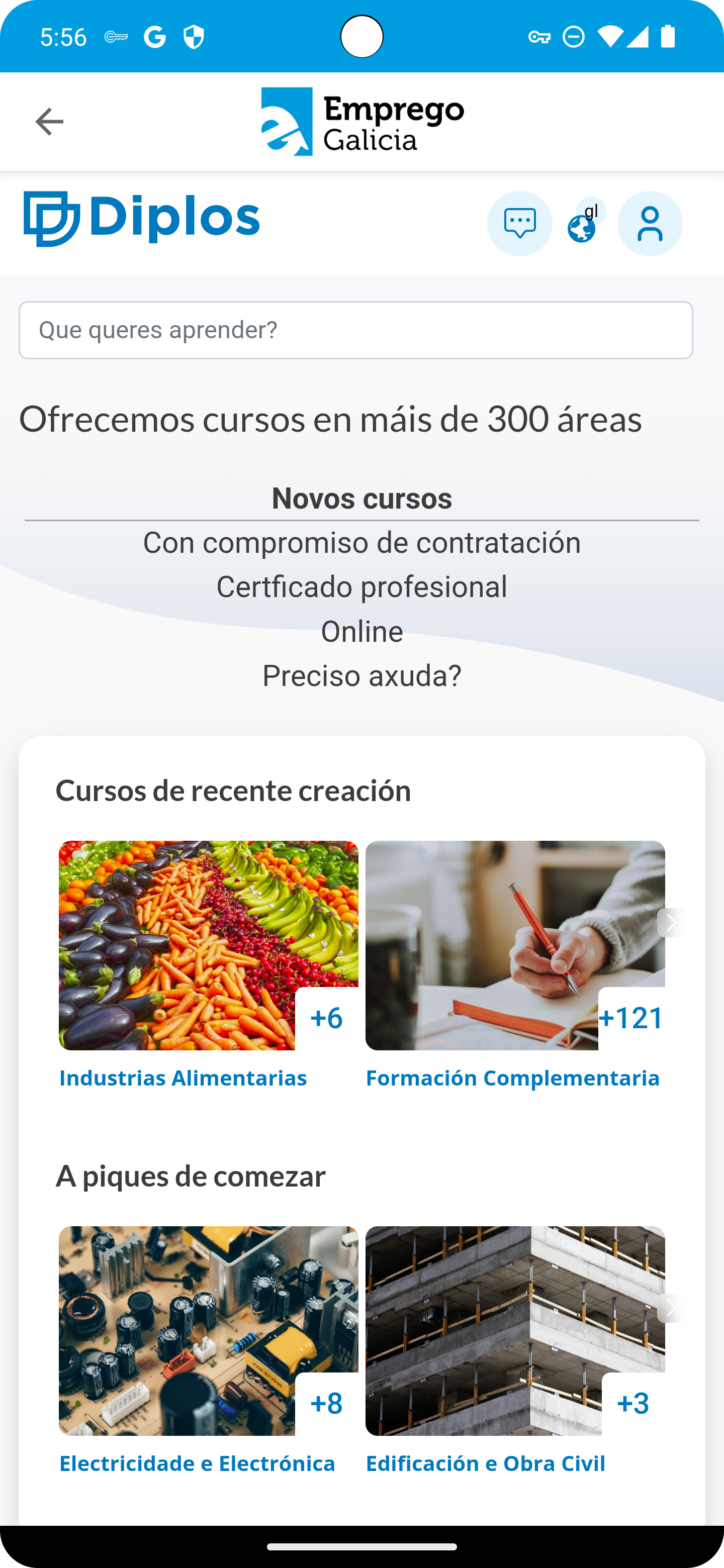 pantalla de aplicación diplos