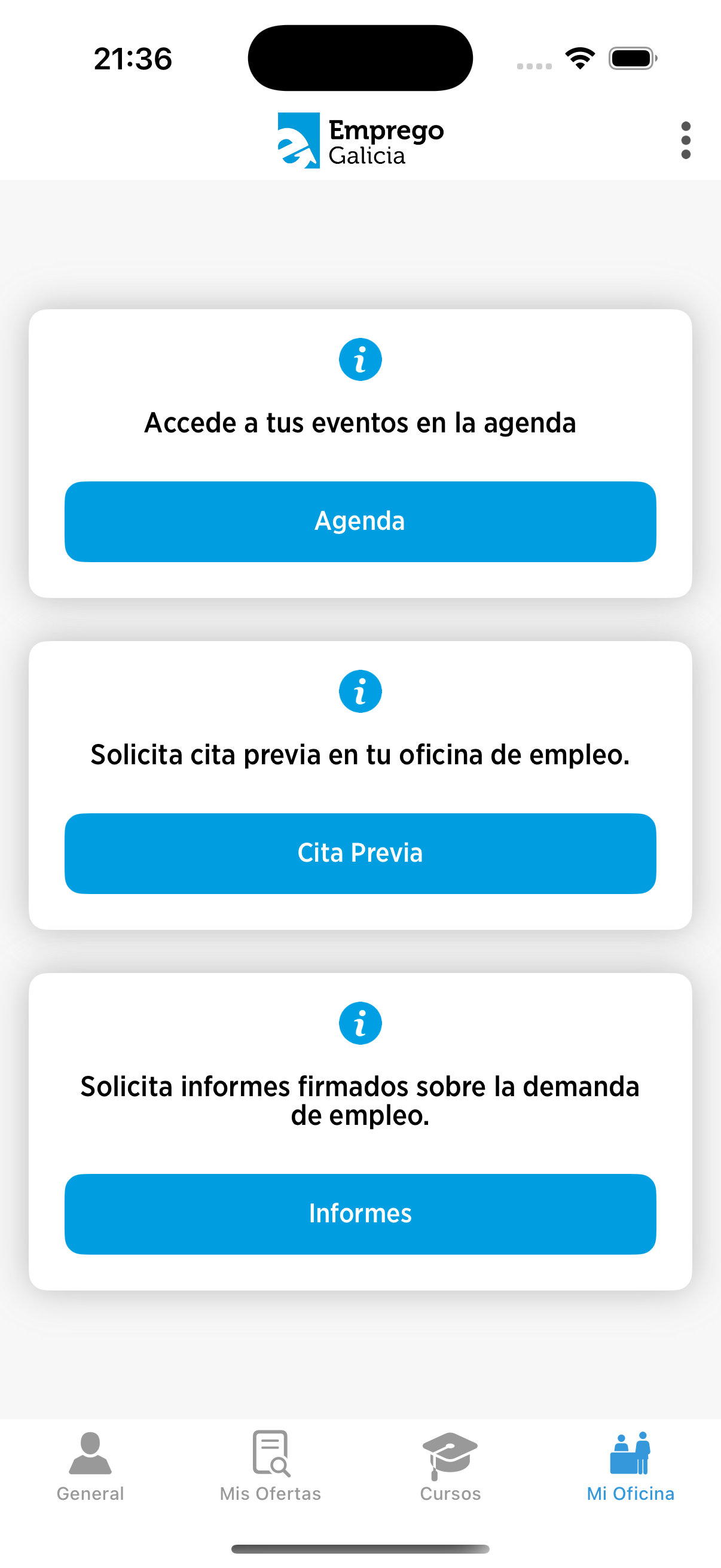 pantalla de a miña oficina de mobem en Iphone